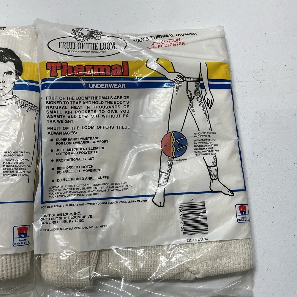 Vintage Fruit Of The Loom Thermal Underwear Set XL Long Sleeve Pants NOS 1983